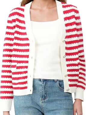 NWT Giallino Button Up Cardigan,Size M,Soft Knit,Comfortable,Red/White